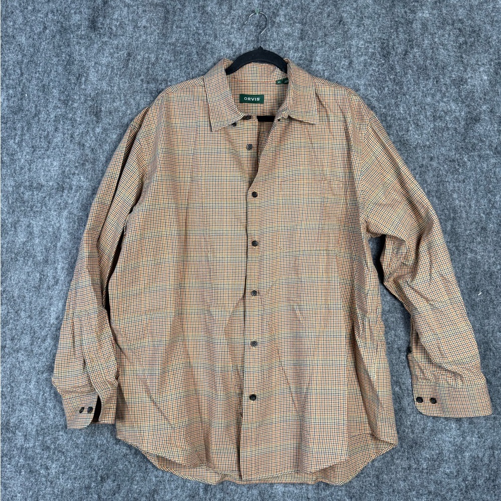 Orvis men’s long sleeve plaid shirt, XL, cotton & merino wool blend.